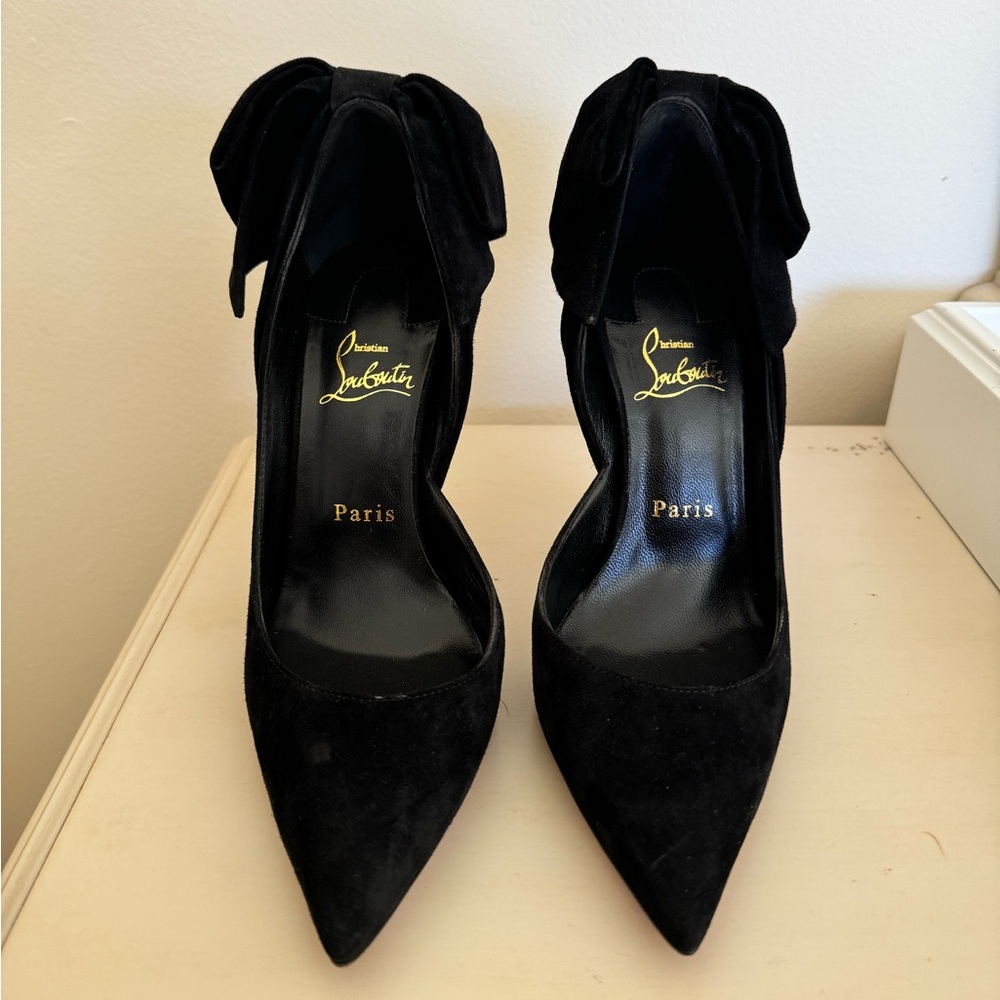 COPY - Christian Louboutin Rabakate Black Suede Pump with Bow